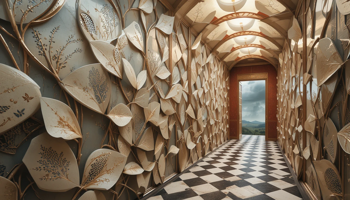 Abstract geometric tiles with flowing nature inspired patterns
