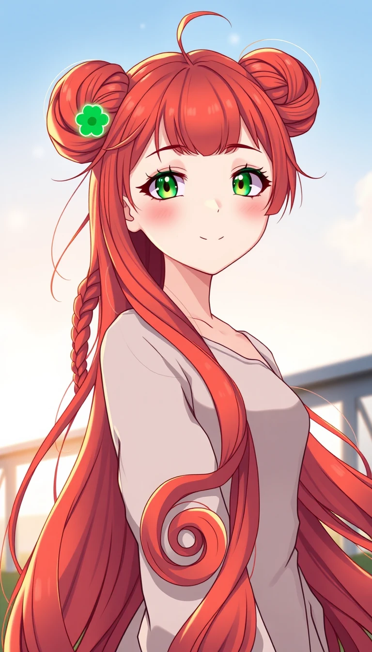 Allegra ragazza anime dai capelli rossi nella soffice luce dell’alba