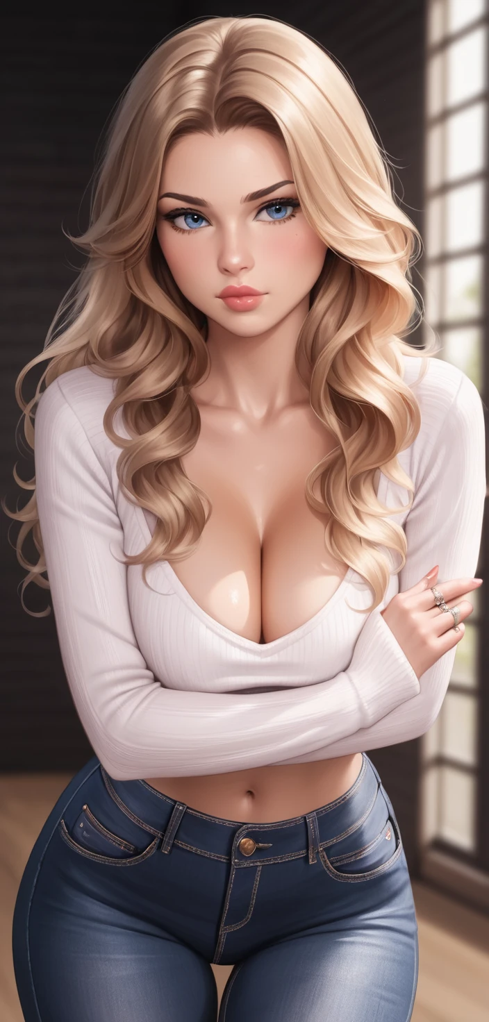 Seductive young woman in casual outfit posing to camera