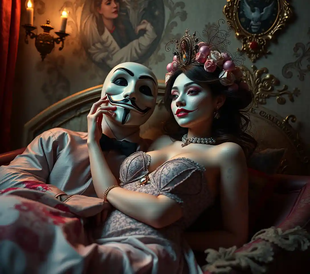Surreal popsurrealist scene of love trust beauty and fear