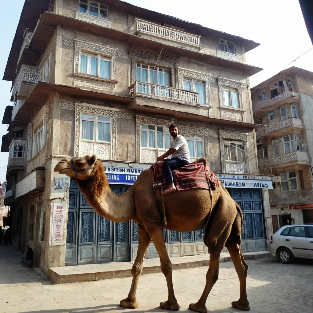 Traveler riding a camel across a lonely desert landscape
