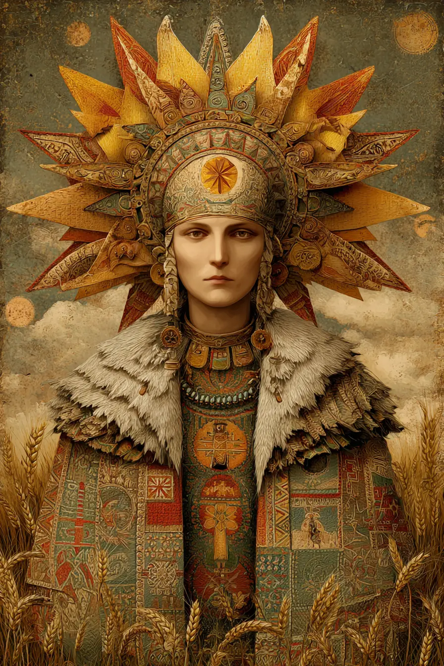 Slavic sun god Svarozhits in mystical folklore illustration