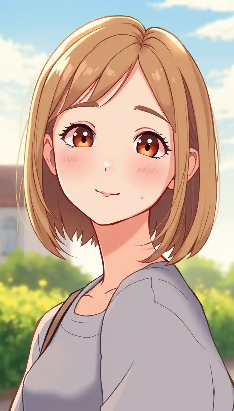 Serene anime girl in preppy vintage outfit at dawn