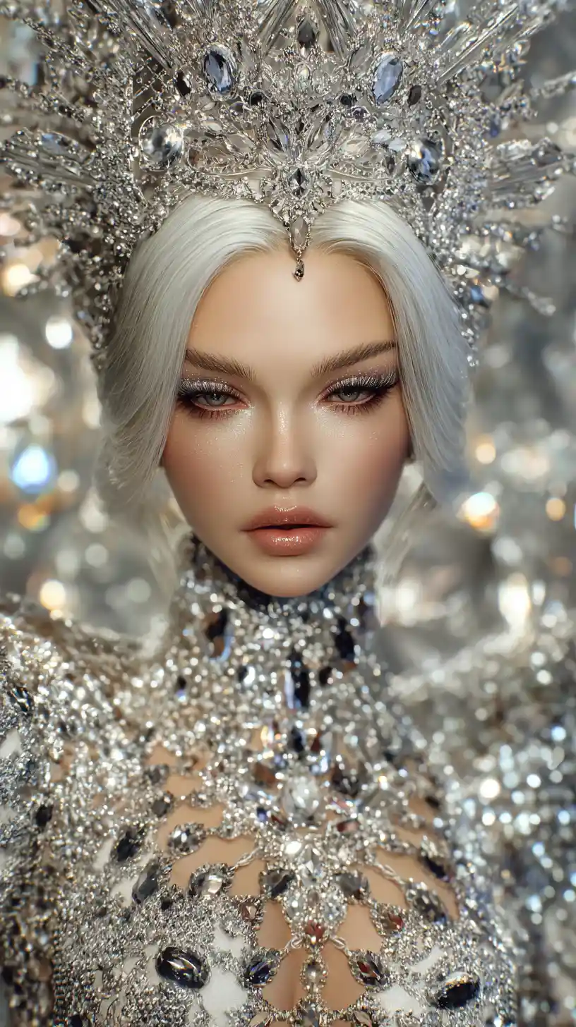 Ethereal ice queen in jeweled diamond crown portrait