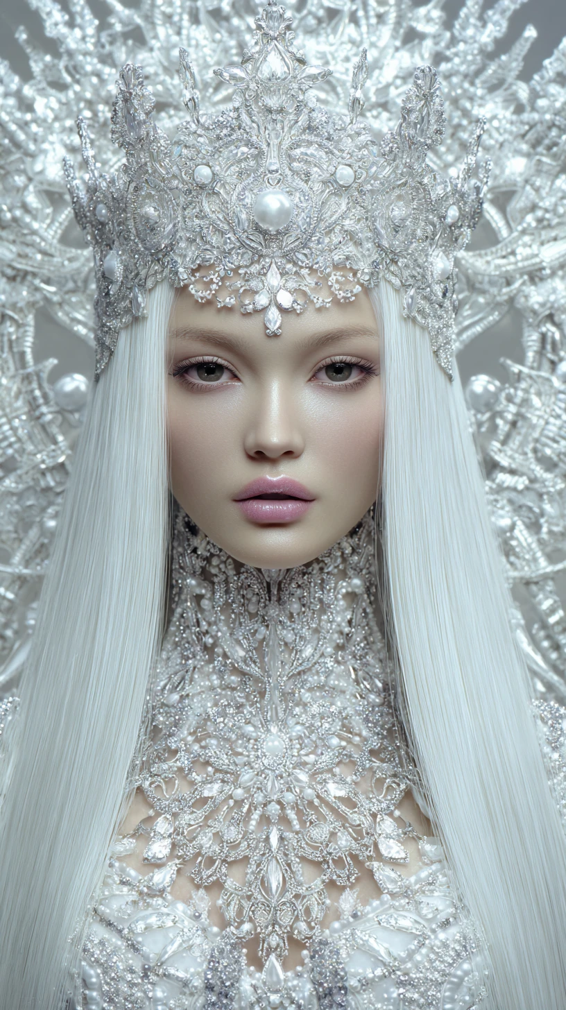 Fantasy pearl queen portrait with diamond crown and gown