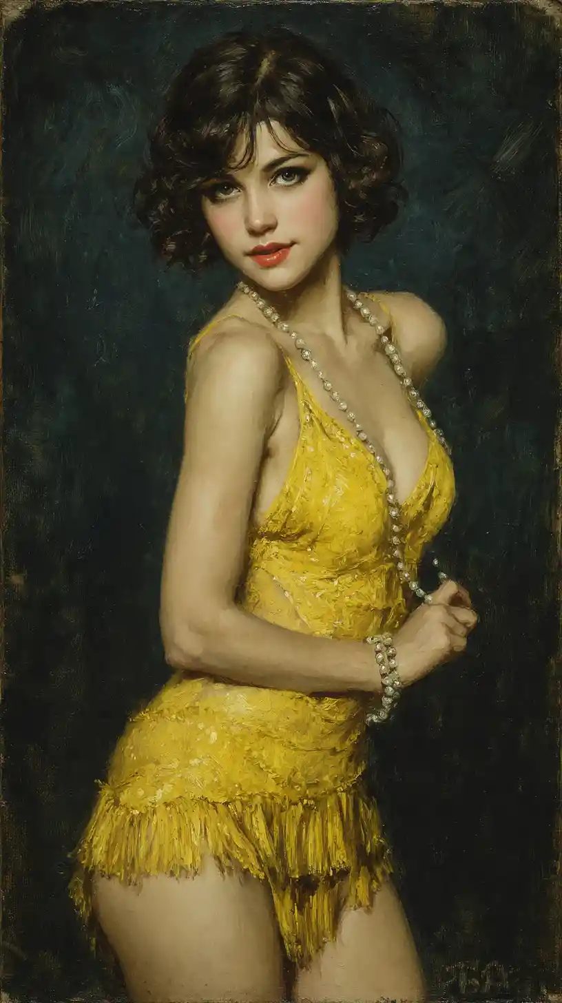 Young dancer in a yellow dress in an Art Deco jazz bar