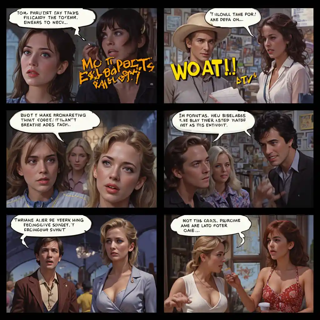 Comedic man in spoofed adult film scene with thought bubbles