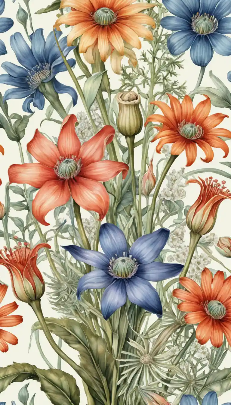 Graphic flyer with watercolor flowers in abstract arrangement
