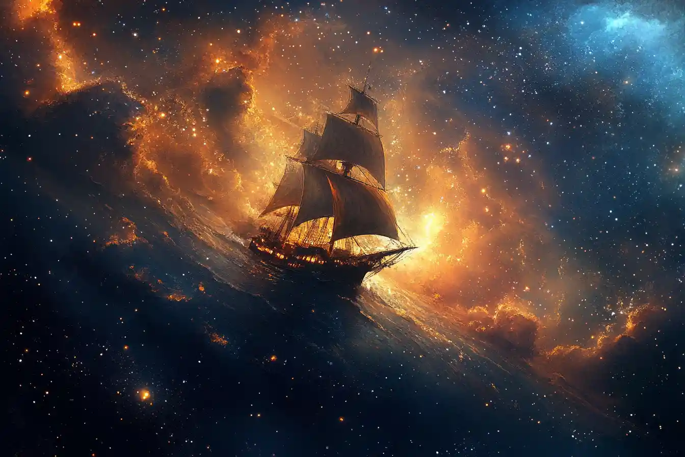 Dramatic cosmic artwork filled with glowing stars and deep space