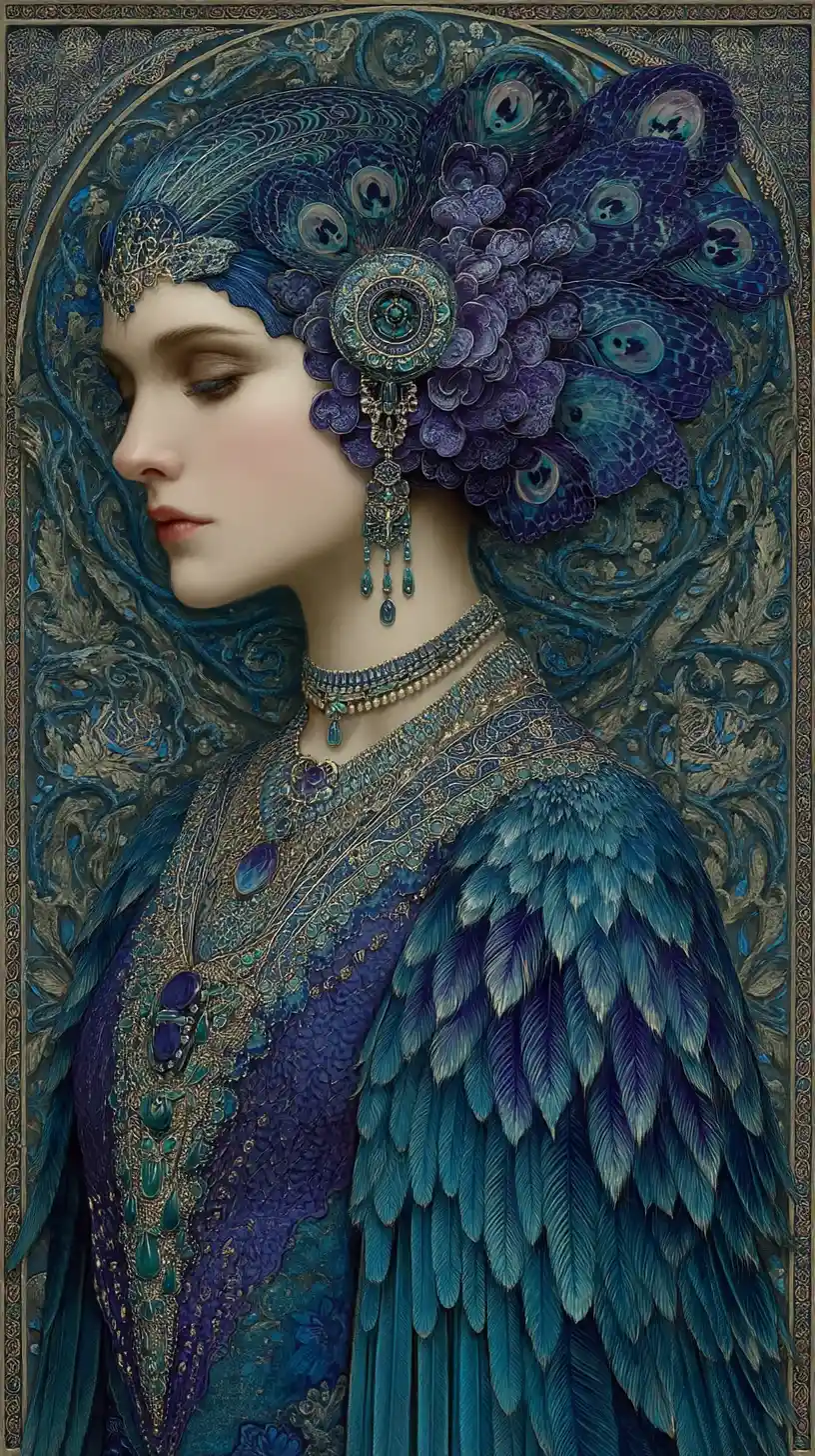 Mystical Peacock Queen In Ornate Fantasy Illustration