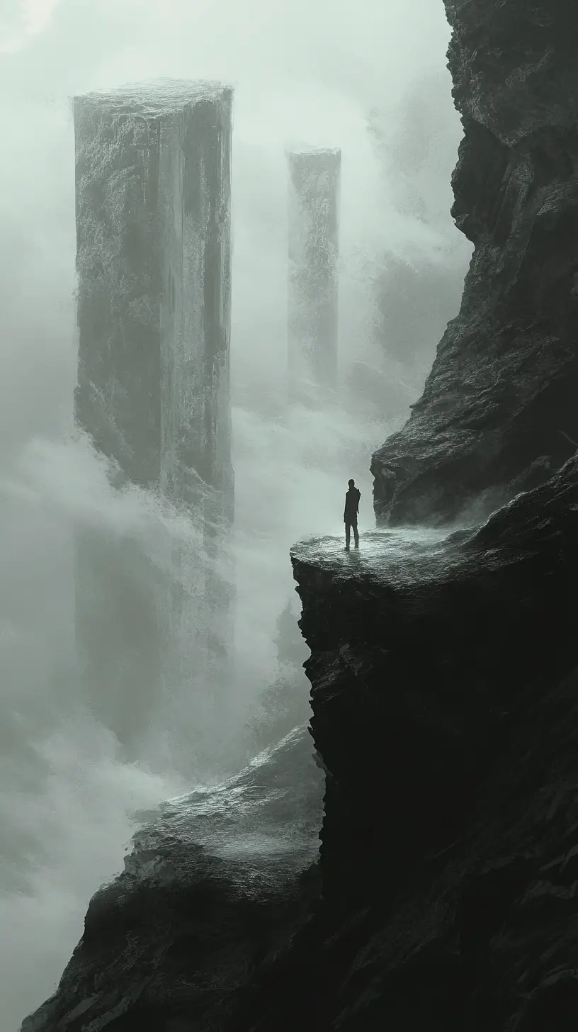 Explorer Mapping A Shifting Fog Landscape With Glowing Ink