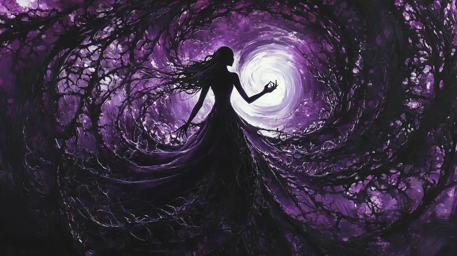 Mysterious woman weaving living thorn vines like dark magic