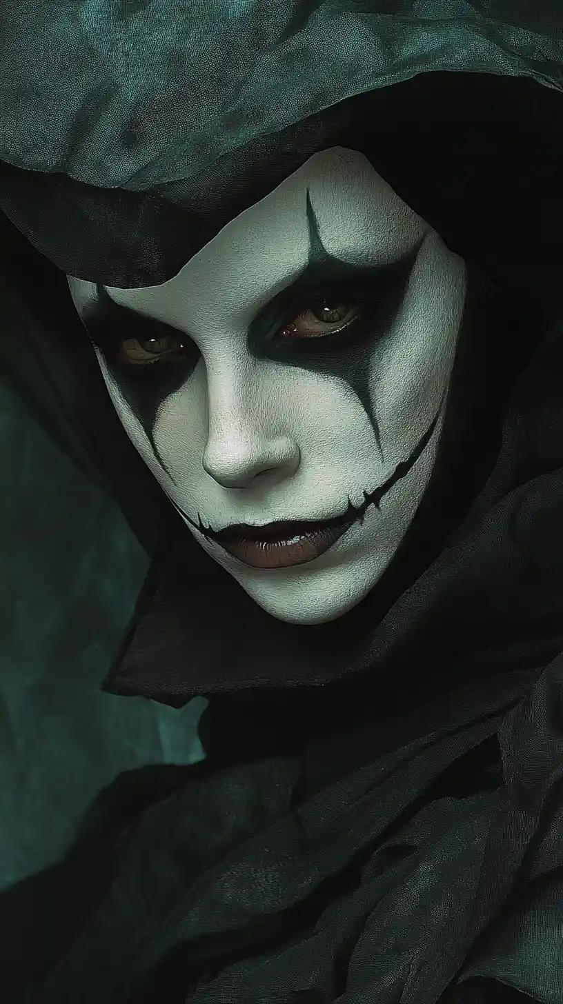 Gothic harlequin woman with porcelain mask portrait