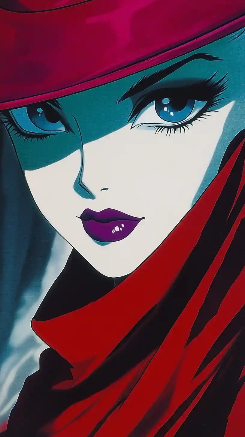 Mischievous turquoise haired woman with fantastical scarf hat