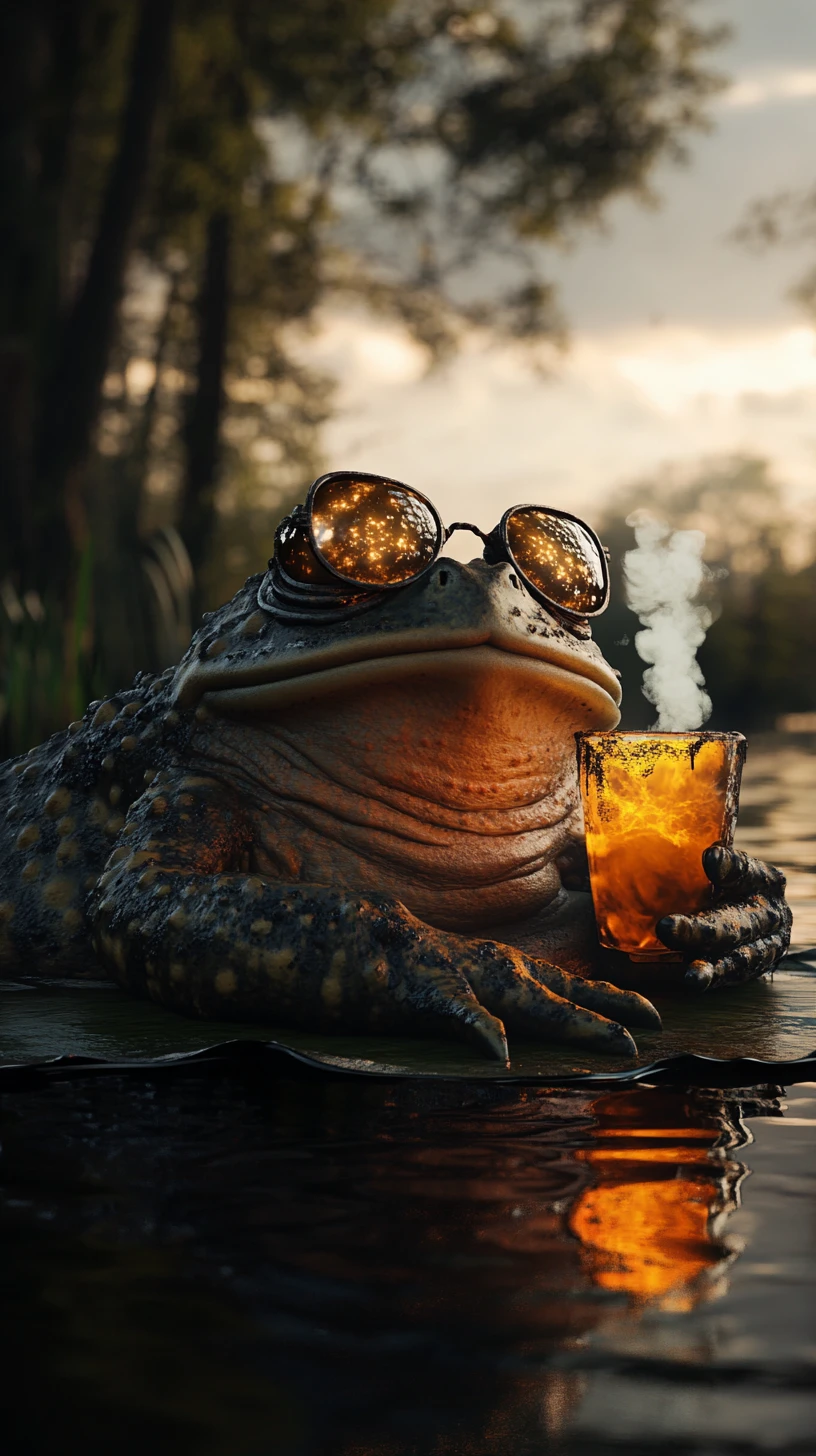 Toad Reclining On Blackened Lily Pad During Solar Eclipse