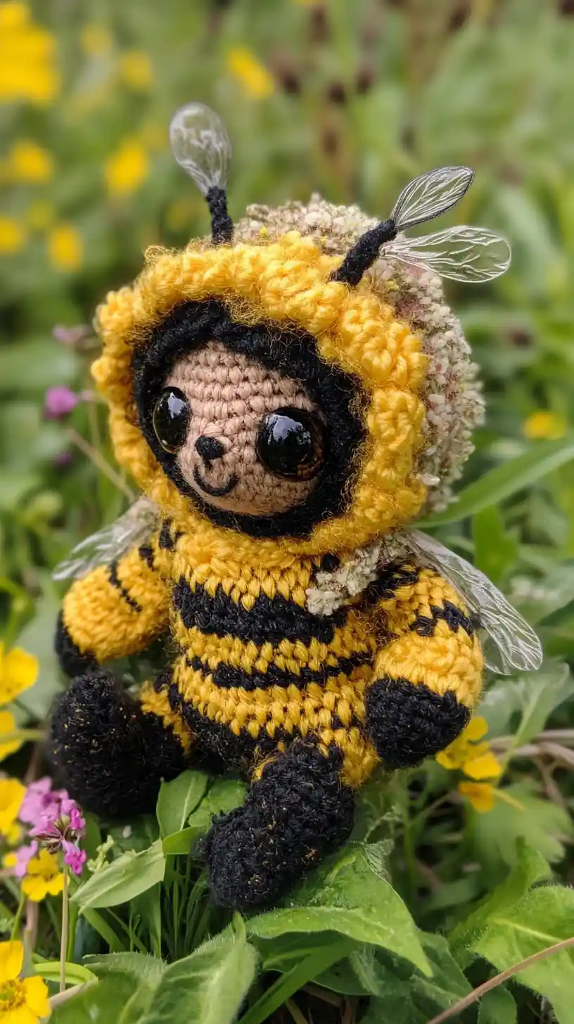 Joyful child dressed in a cute bumblebee costume