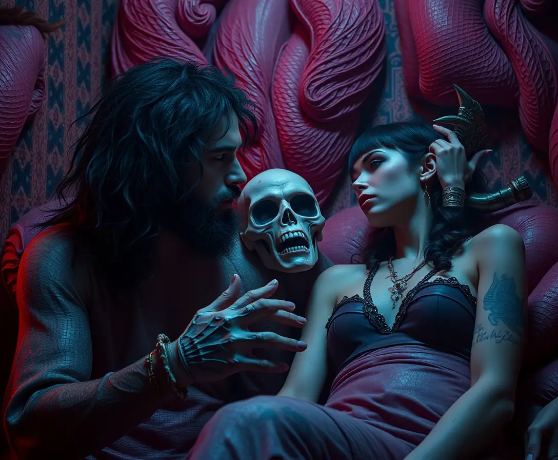 Surreal popsurrealist scene mixing comedy horror and desire