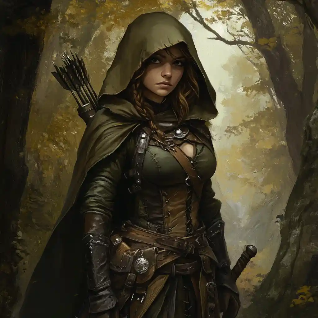 Gnome rogue girl explorer in a forest green cloak