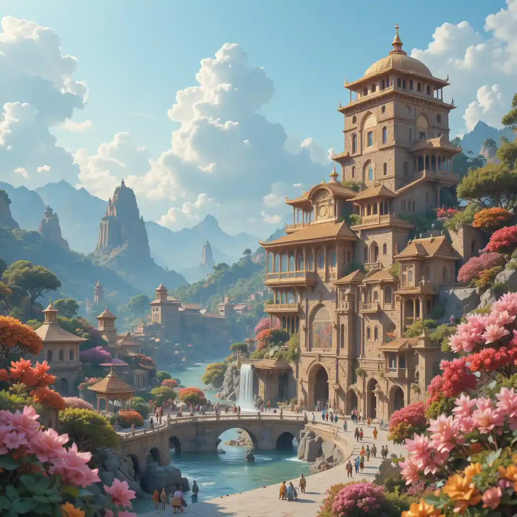 Small indian village with dirt roads at peaceful sunrise