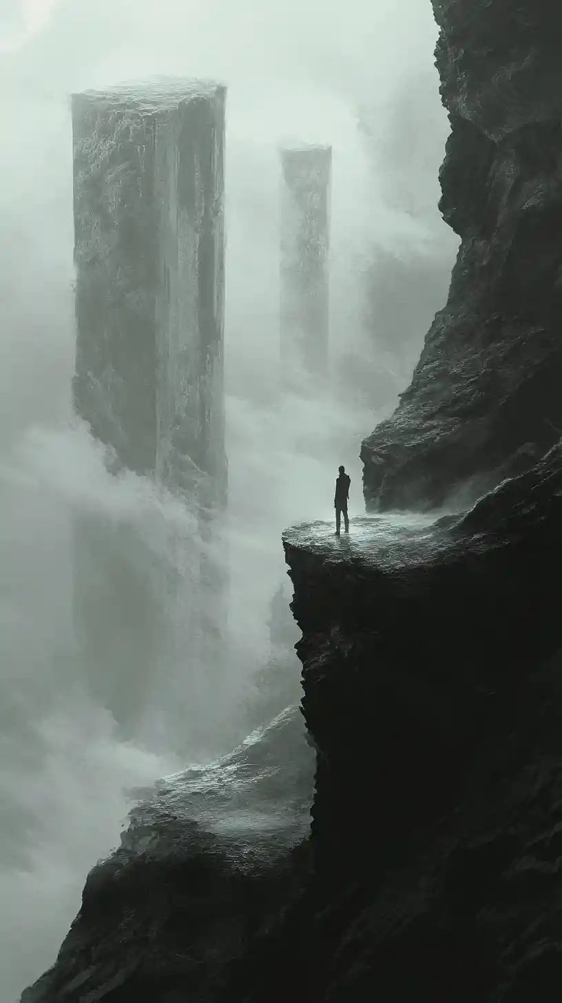 Explorer Mapping A Shifting Fog Landscape With Glowing Ink