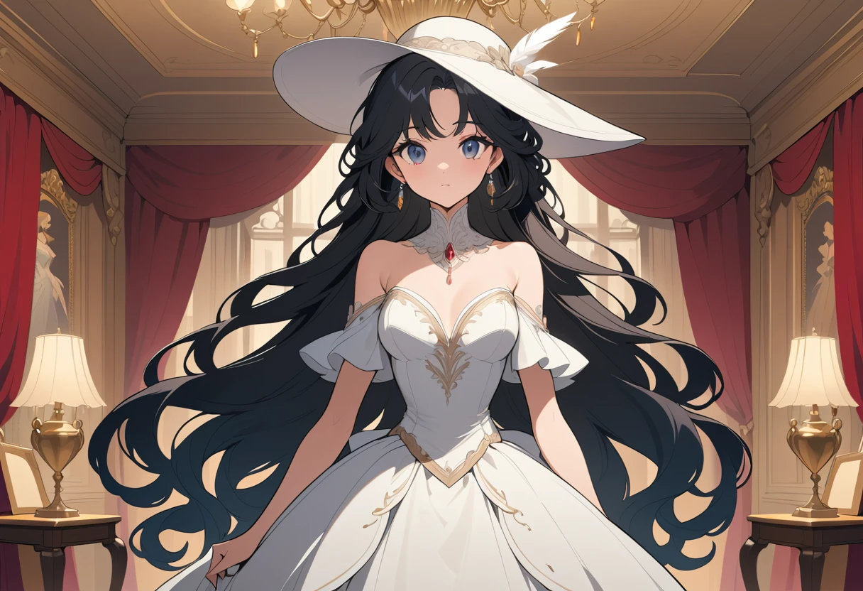 Elegant anime lady in a classic european ballroom