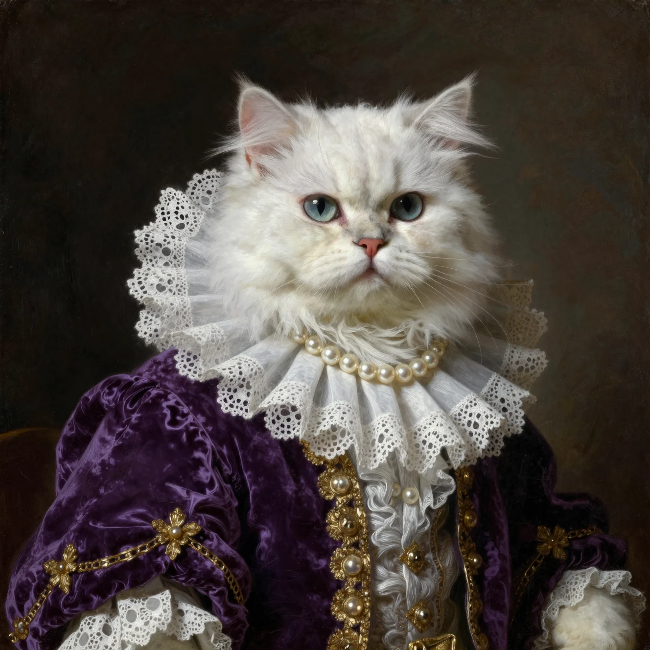 Regal Persian Cat Count In Baroque Oil Portrait