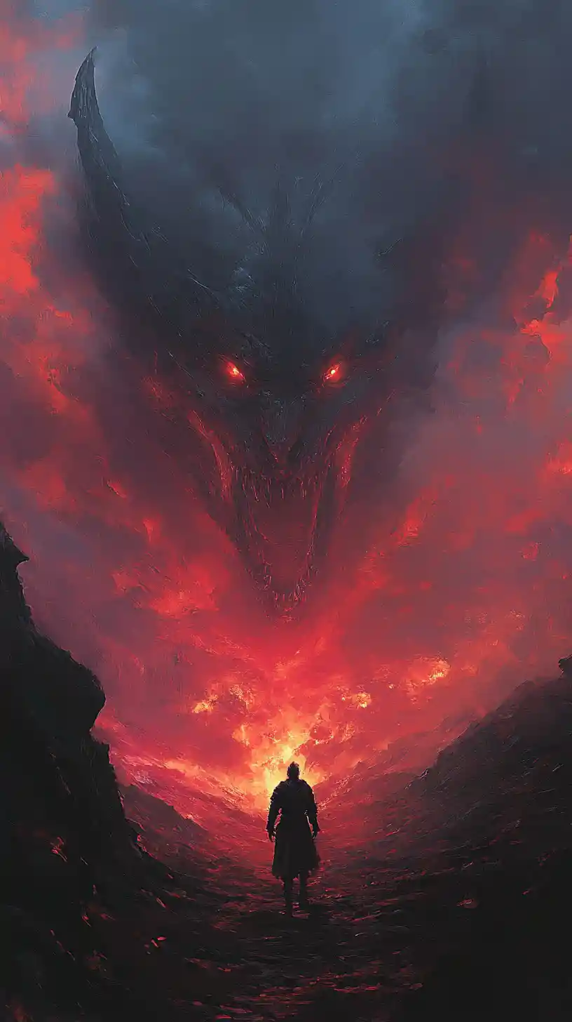 Anime sand worm rising in a vast fantasy desert