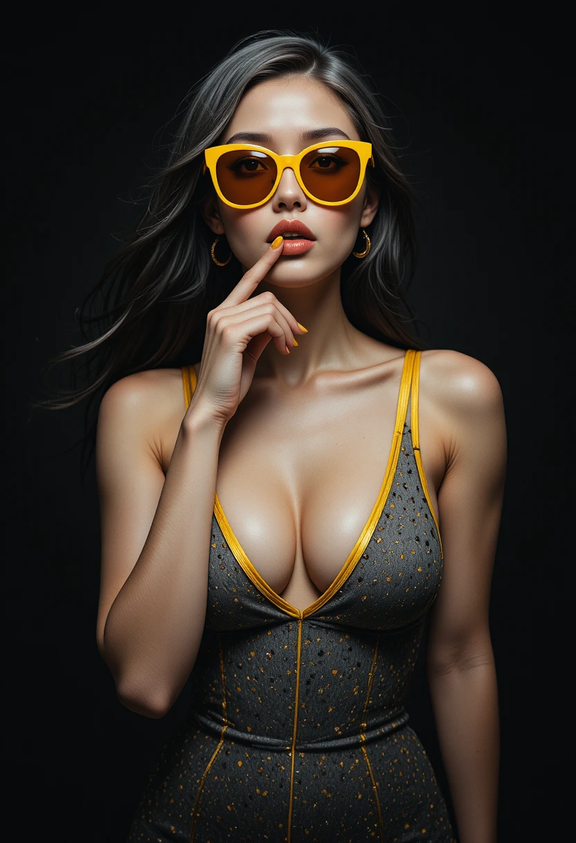 Slim woman in pop art style with yellow accents