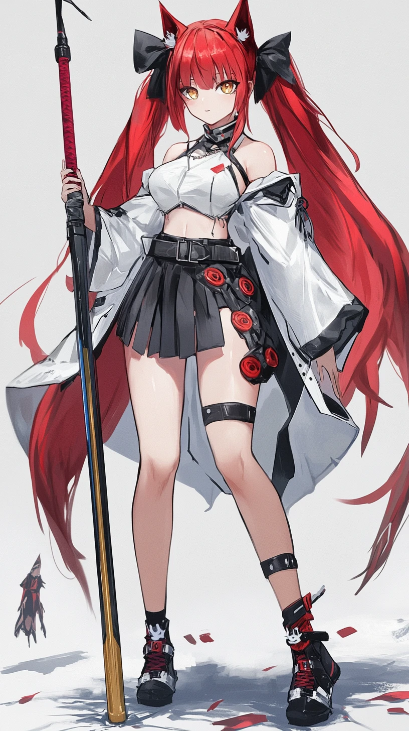 Anime girl with crimson hair in ornate fantasy outfit