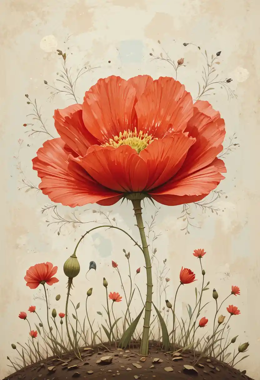 Whimsical poppy flower fairy in classic storybook style