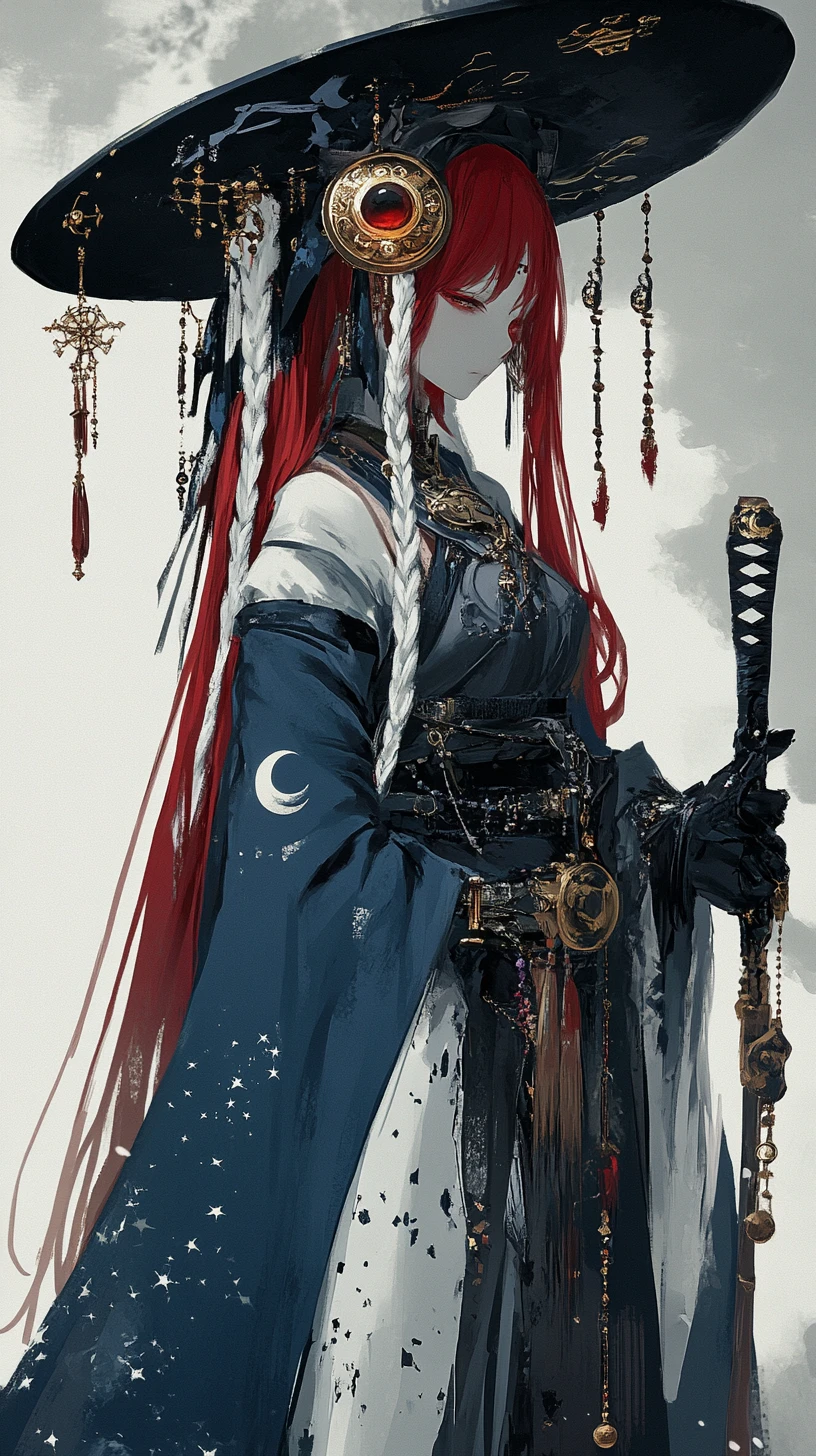 Anime witch girl holding a cosmic sun and moon staff