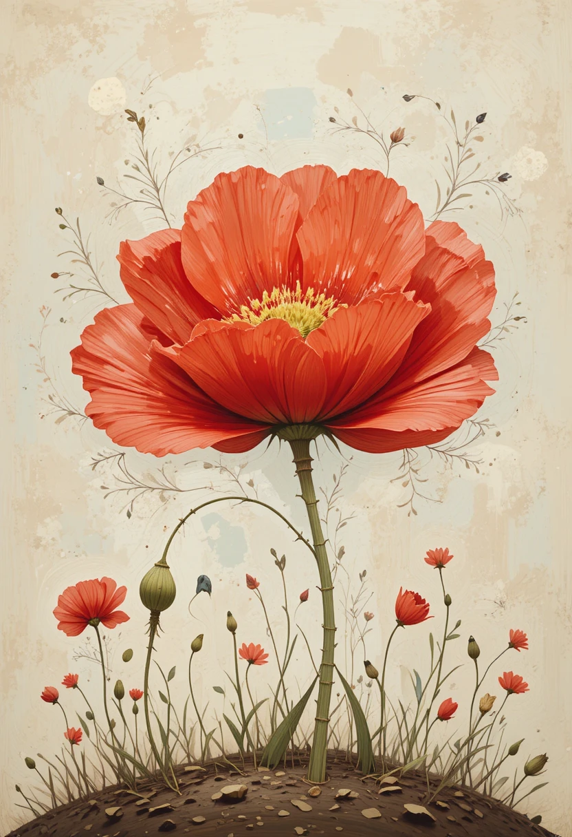 Whimsical poppy flower fairy in classic storybook style
