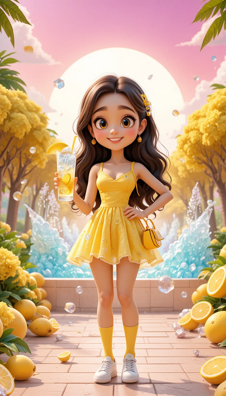 Cheerful lemonade girl in a sunny 3D cartoon world