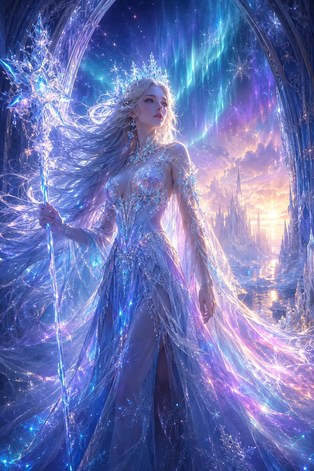 Mystical sorceress at the gate of a crystal realm