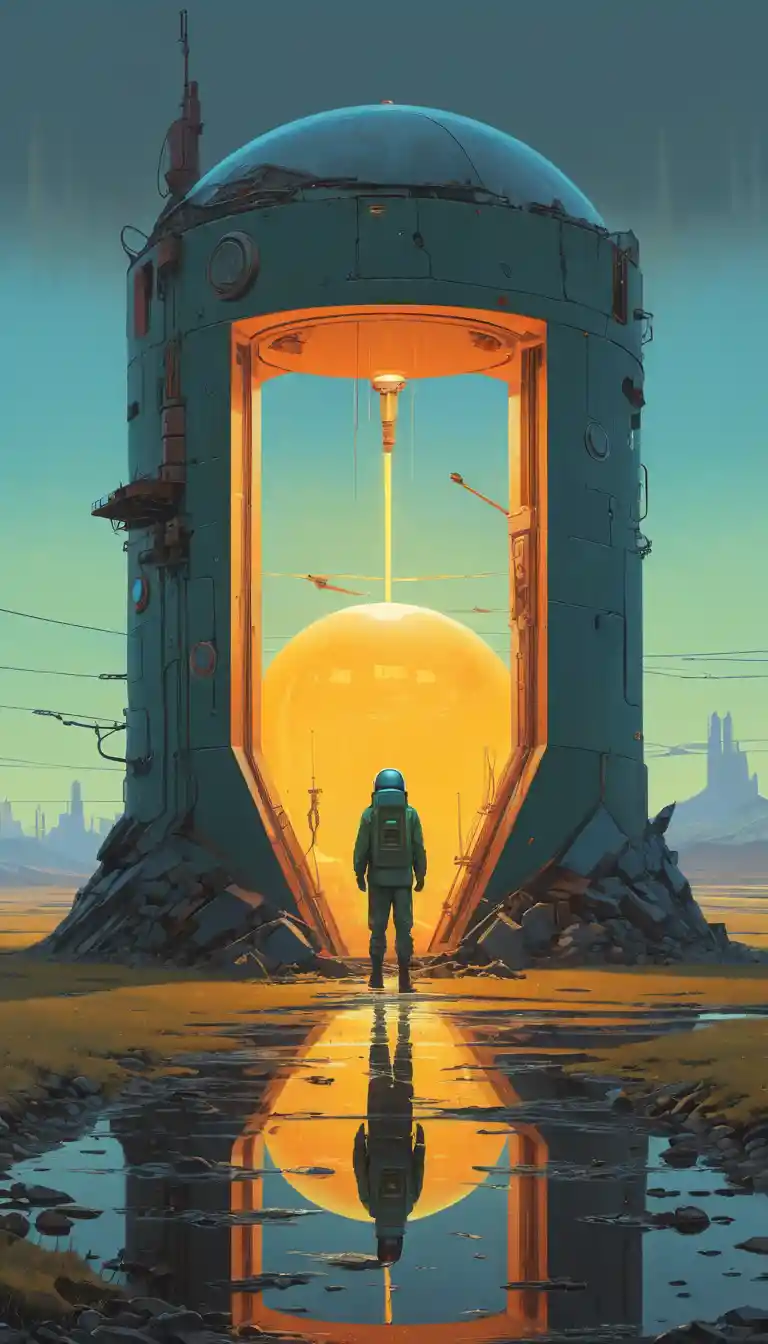 Glowing dimensional portal in a desolate sci fi landscape