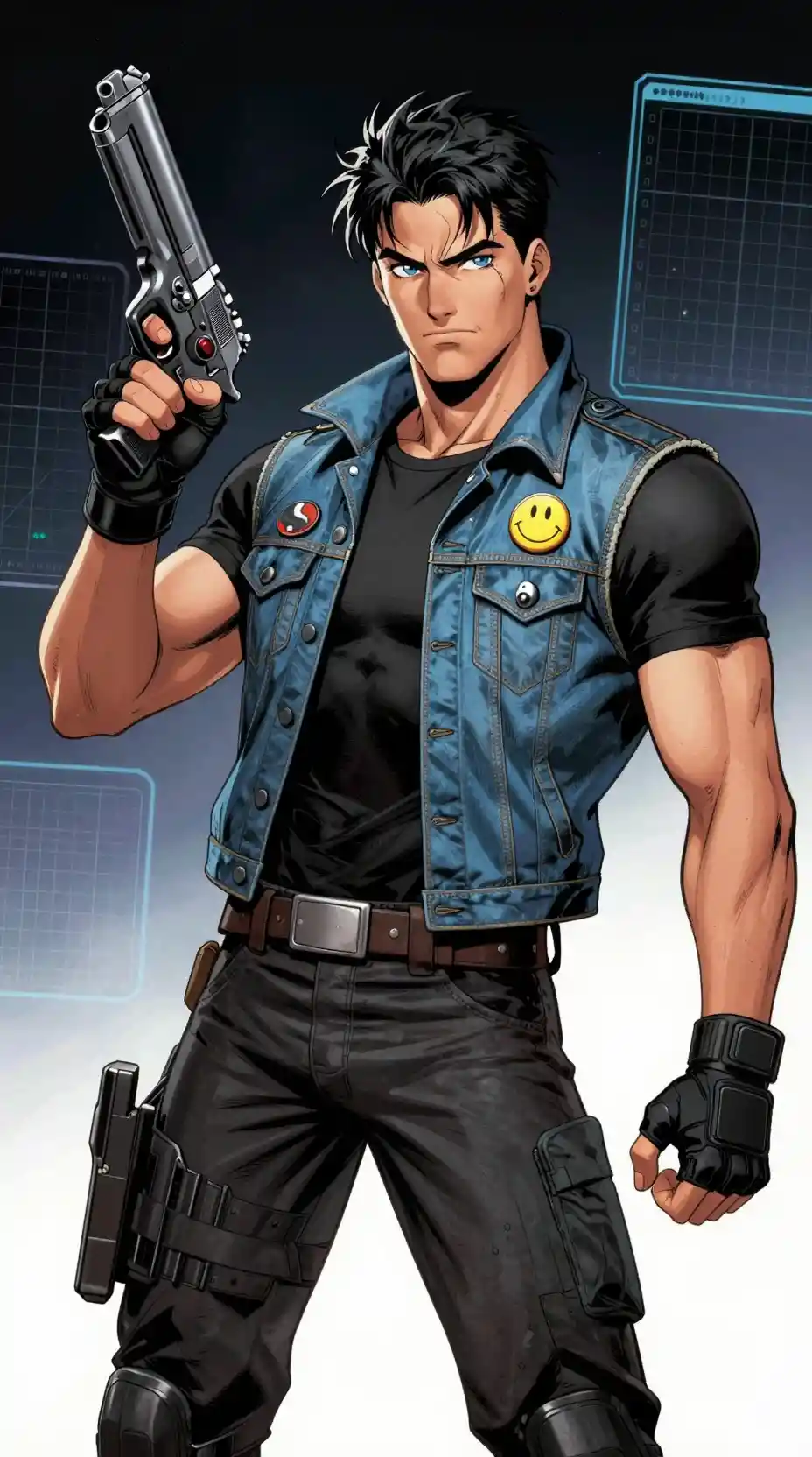 Confident young space pilot with scar and tactical gear