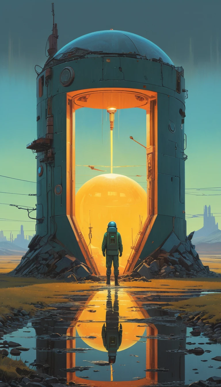 Glowing dimensional portal in a desolate sci fi landscape