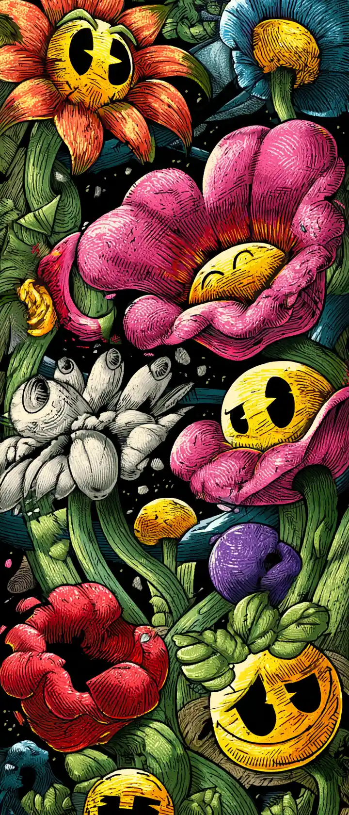 Anime gardener with tantrum throwing rubberhose faced flowers
