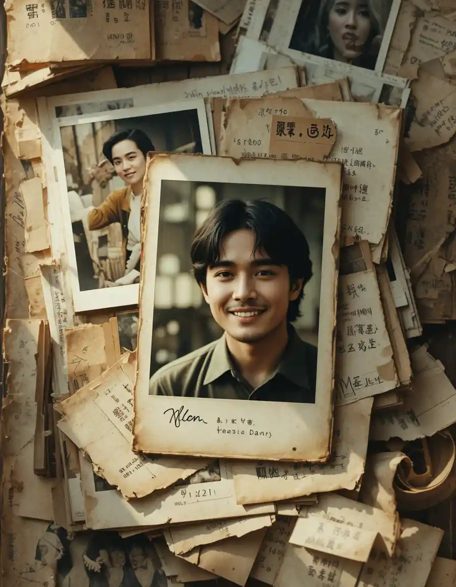 Smiling man portrait in a nostalgic vintage photo collage