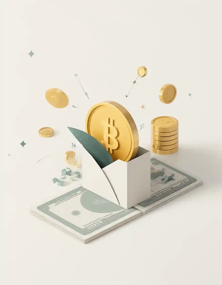 Minimal fintech vector of gold coin and paper banknote