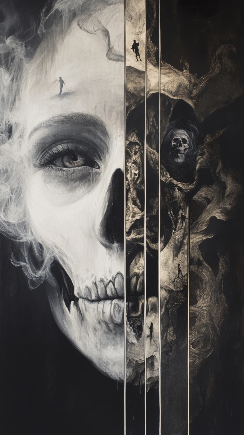 Fragmented human face with surreal inner abstract world