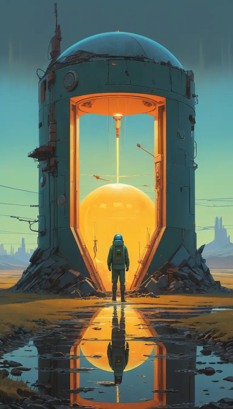 Glowing dimensional portal in a desolate sci fi landscape
