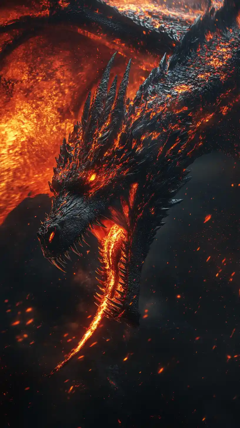 Colossal dragon lunging forward with molten fangs and fire