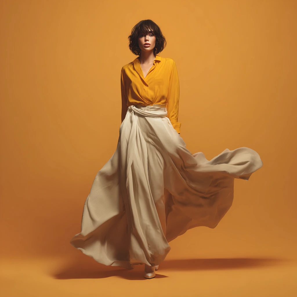 Elegant digital fashion avatar in warm studio lighting