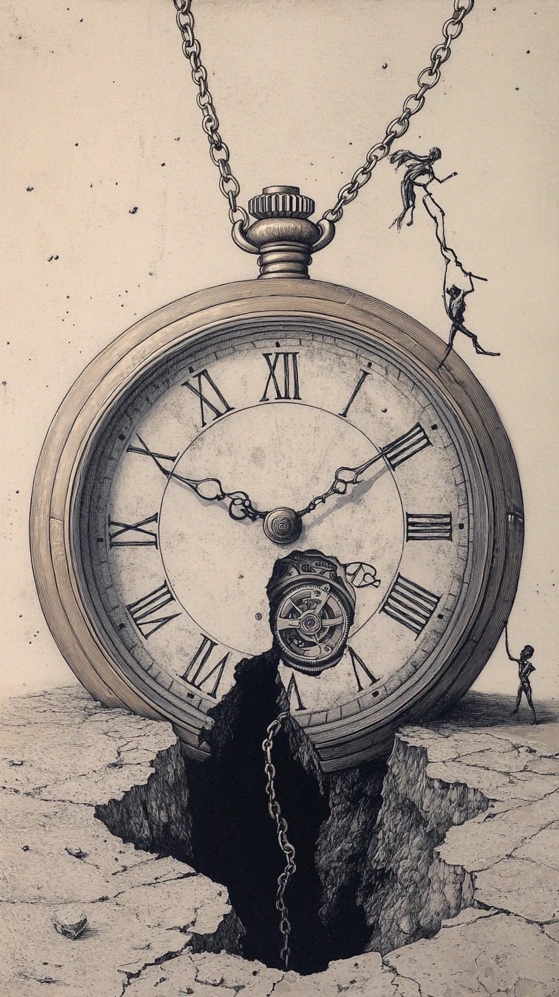 Melting Pocket Watch With Endless Chain In Surreal Space