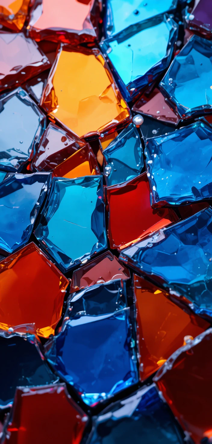 Close up of colorful shattered glass with abstract depth