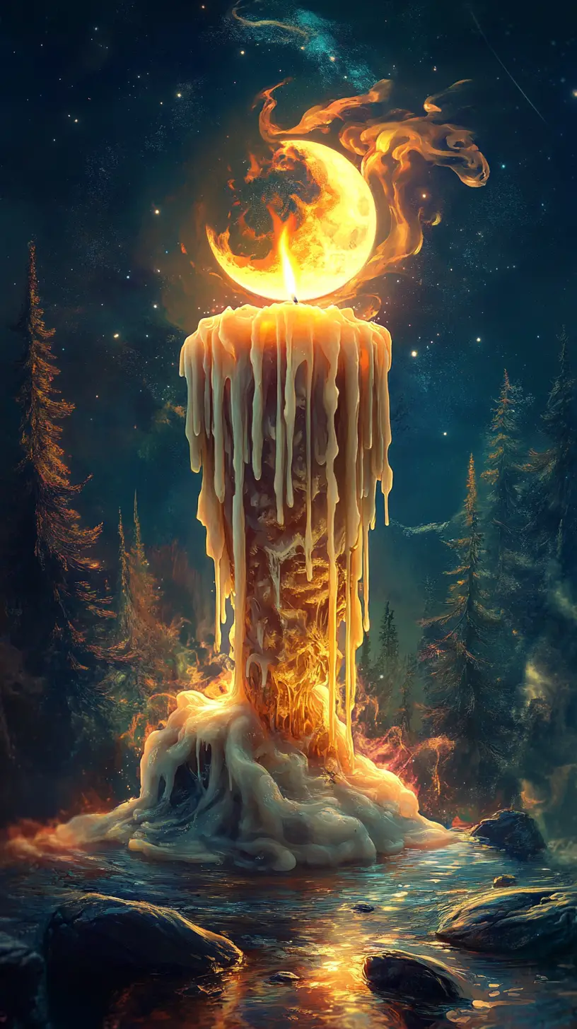 Schmelzende Kerze wird zu einer surrealen Fantasiewelt