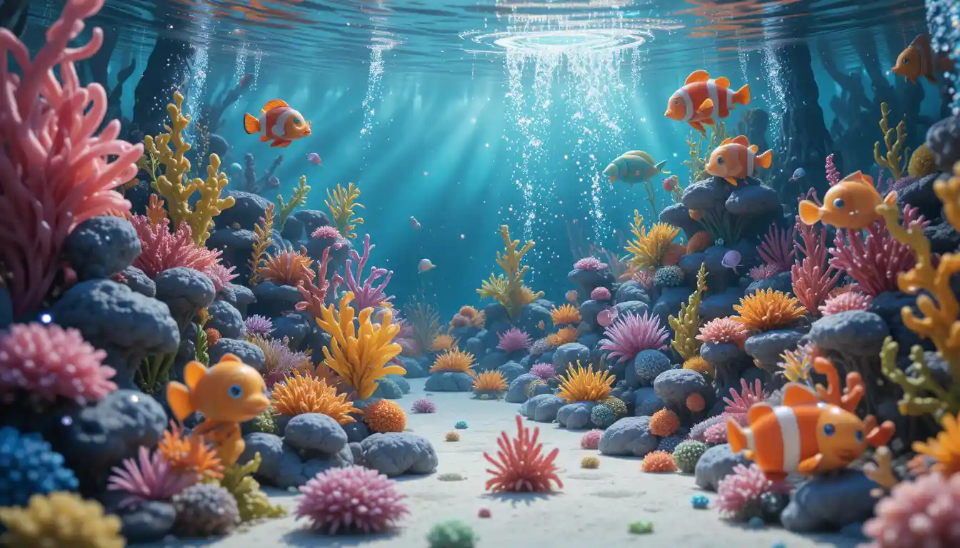 Sirene 3D colorate in un dolce mondo fantasy sottomarino