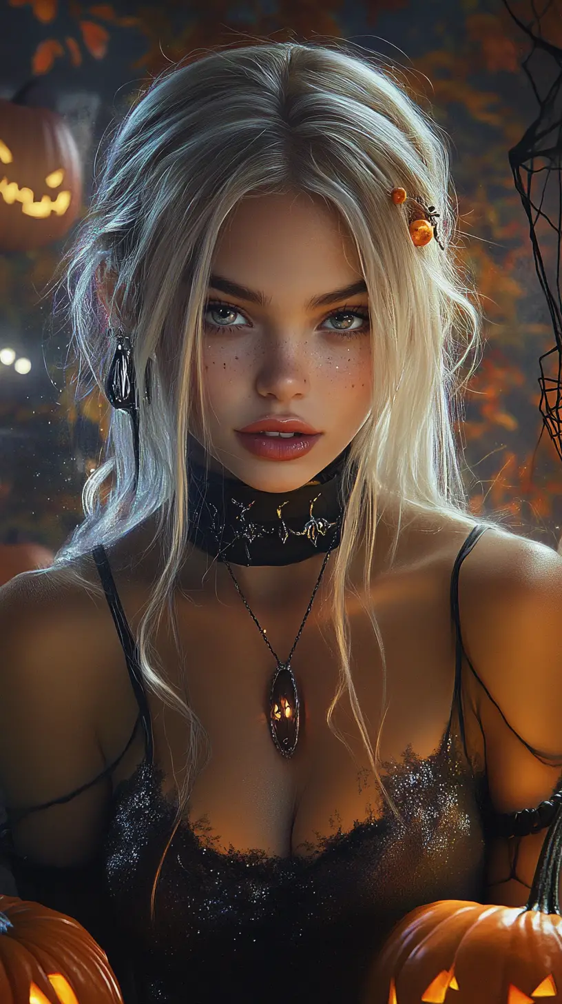 Glamorous Young Woman At A Stylish Halloween Party