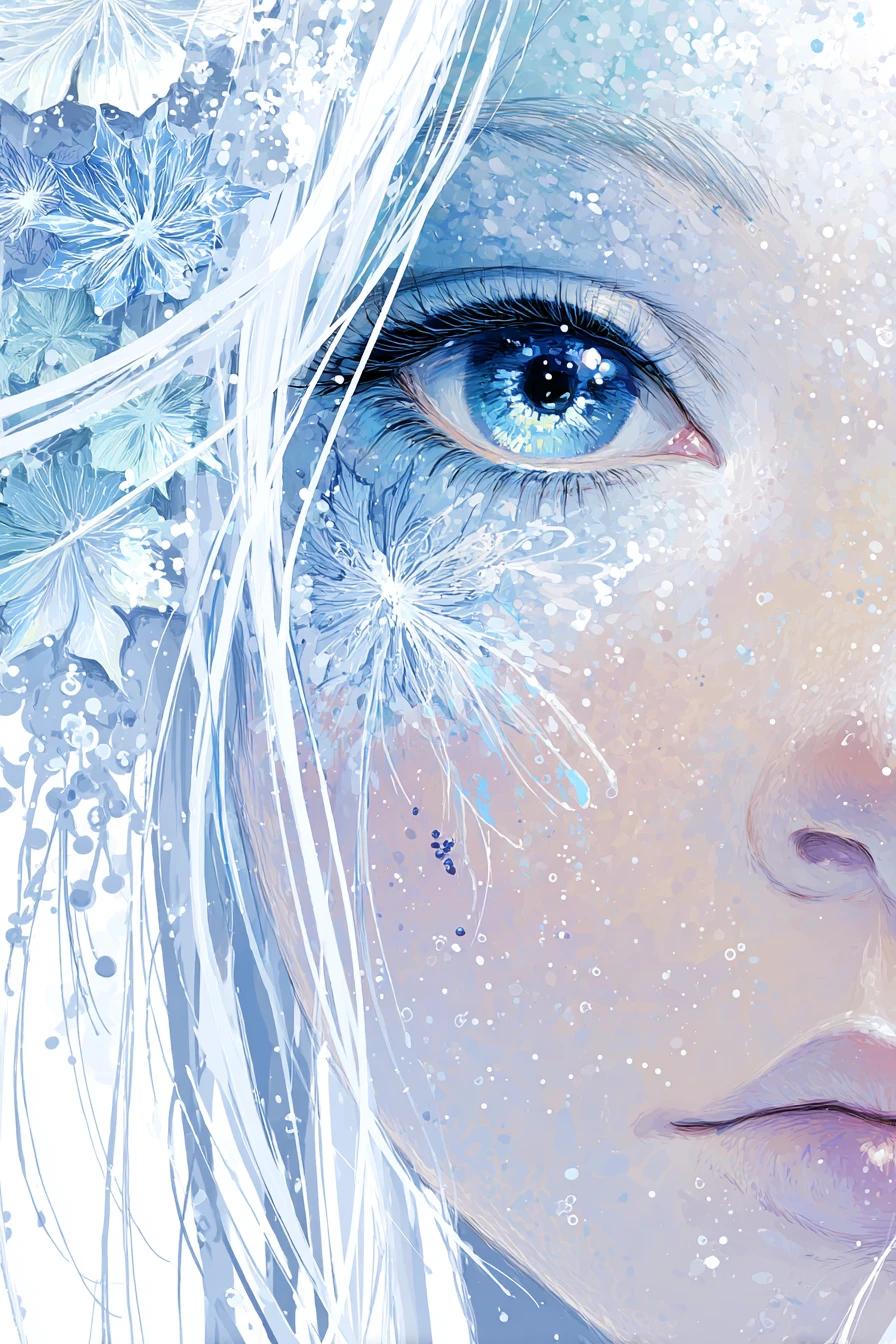 Ethereal Snow Spirit Girl With Luminous Ice Blue Eyes